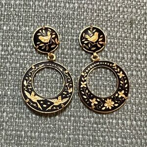 Damascene Black and Gold Earrings from Spain